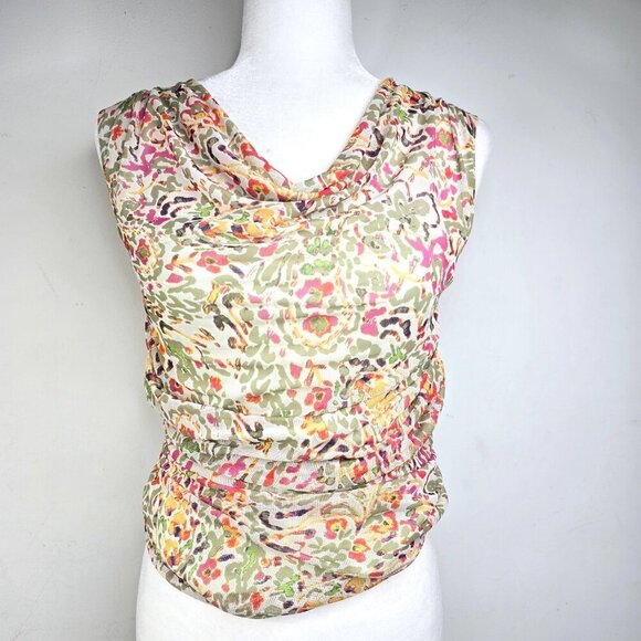 Vintage Y2K Cable and Gauge Cowl Drape Neck Green Brown Mesh Sleeveless Top - Picture 1 of 9